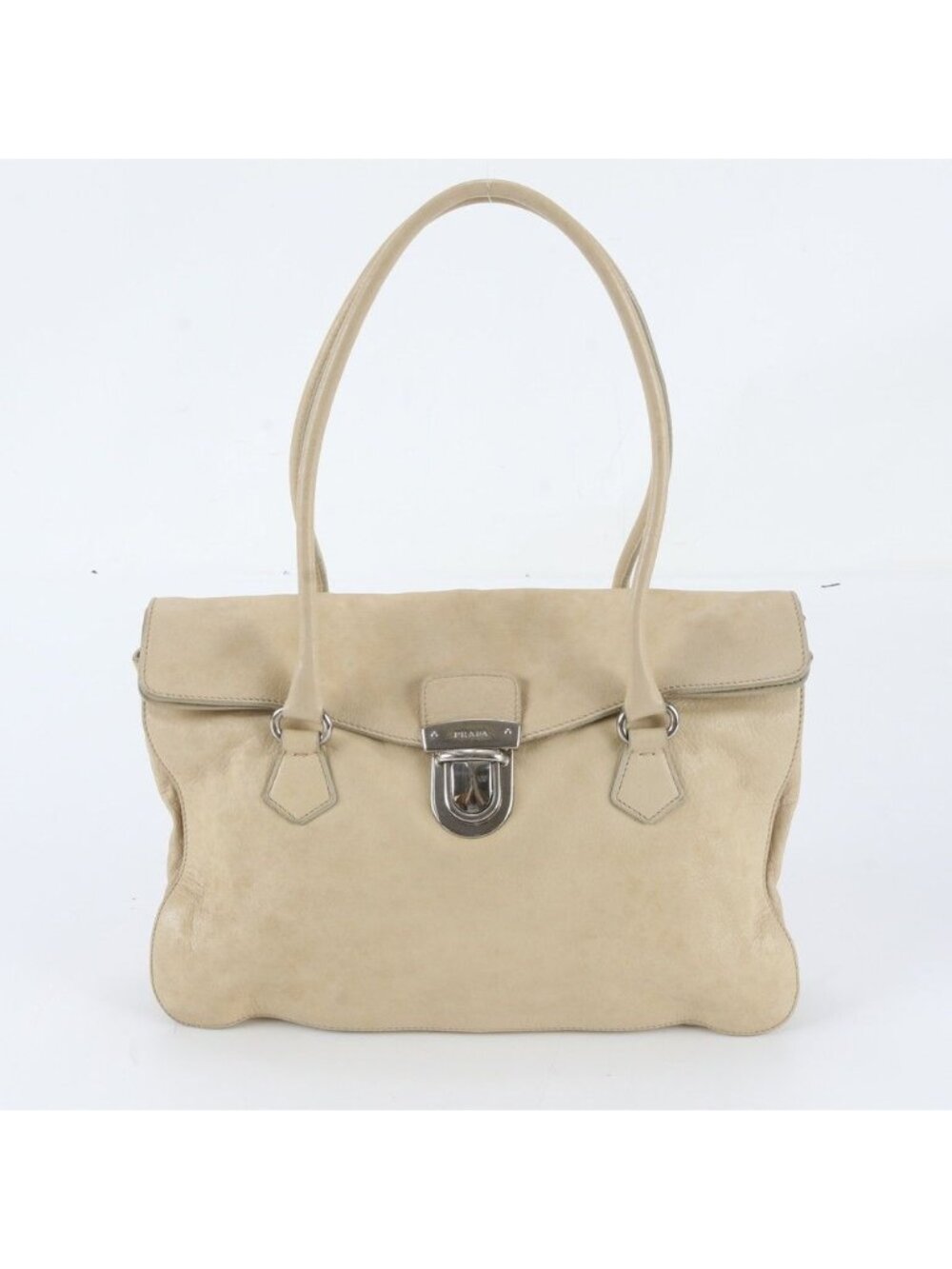 Prada White Tag Triangle Logo Leather Tote